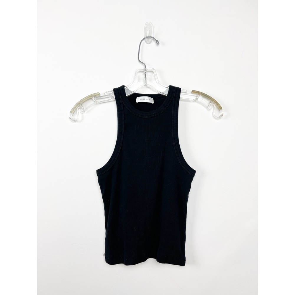 ANINE BING Black Sleeveless Ribbed Cropped Racerback Tank Top S